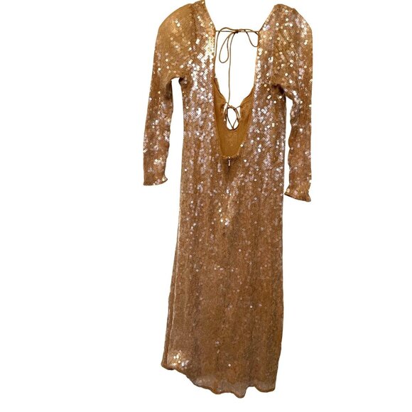 Bardot Verona Sequin Maxi Dress US Size 10 Long Sleeve Tie Back Champagne - Picture 6 of 10
